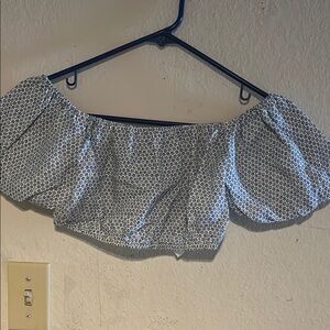 Reformation Blue Floral Off-Shoulder Crop Top